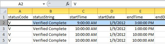 Screenshot of spreadsheet layout