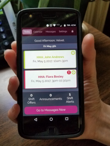 Screenshot of the Rosemark System's caregiver mobile app
