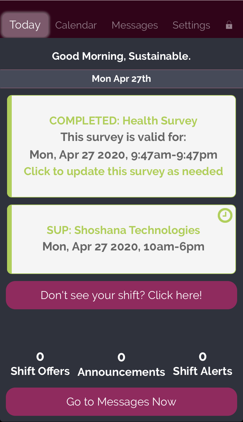 Screenshot of Completed Survey