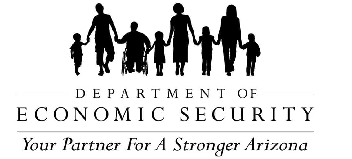 Arizona Department of Economic Security Logo, white with black text