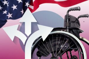 American flag, arrows, and a wheelchair on a blog about home care for veterans